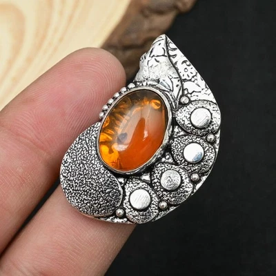 Подарочное кольцо из стерлингового серебра 925 пробы с драгоценным камнем балтийским янтарем ручной работы размер США 7,5 - Изображение 1 из 4