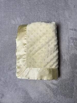 Винтажное однотонное желтое атласное детское одеяло Carter's Minky Dot с отделкой и спинкой милое - Изображение 1 из 4