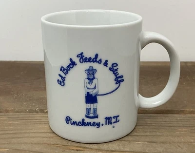 Taza Publicitaria De Colección Ed Bock Feeds & Stuff Pinckney MI Vaquera Logo Excelente Foto 1 de 4