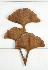Handgeschnitzte Holz Ginkgoblätter Wandpaneel Trio Botanisch Wandkunst Rustikal Dekor - Bild 1 von 3