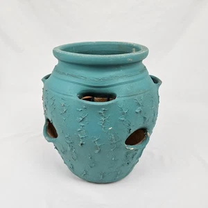 Vintage Handarbeit Erdbeere Übertopf Topf Struktur Türkis Terrakotta Keramik - Bild 1 von 12