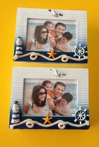 2 Pack Oceanic Beach Frame - Wooden Seashell Photo Frame with Beach Ornaments - Picture 1 of 5