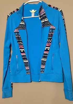 Chaqueta ivviva Niña Talla 14 Bolsillo Cremallera Completa Azul Brillante Con Borde Multicolor Foto 1 de 4