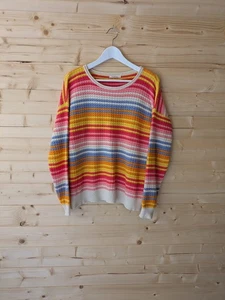 Woolovers Organic Cotton Striped Rainbow Colourful Knitted Jumper Medium - Picture 1 of 9