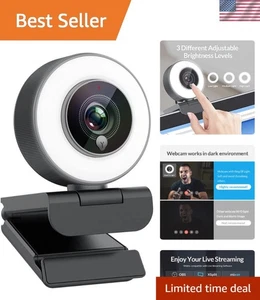 Versatile 1080P HD Webcam with Adjustable Light & Dual Microphone for Streamers - Afbeelding 1 van 13