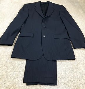 Jos A Bank Mens 40L x 34W Black Pinstripe 100% Wool 2-Piece Cuffed Pants Suit - Picture 1 of 23