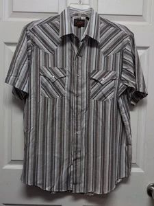 Plains Western Shirt Size L.  Grays White Blue Short Sleeve Pearl Snaps  - Picture 1 of 7