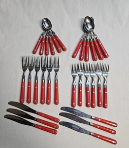 MARDI GRAS Washington Forge WF Cherry Red Flatware 30 piece 6 Sets Korea Vtg - Picture 1 of 15