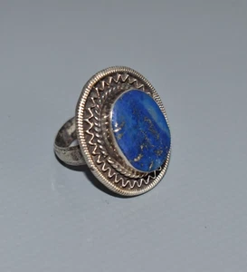 Ring 925 Sterling Silber Lapislazuli Stein oval antik alt vintage Gr. 57 #A4 - Picture 1 of 5