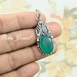 Grüner Onyx Edelstein 925 Sterling Silber Arbeit Anhänger eine Person Geschenk Schmuck - Bild 1 von 5