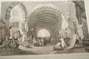 TÜRKEI BASAR IN KONSTANTINOPEL 1840 GRAVUR DRUCK T12 - Bild 1 von 1