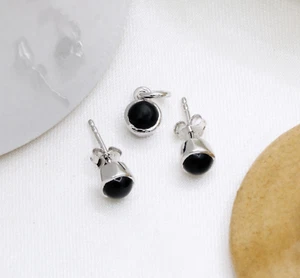 925 Sterling Silver Natural Black Onyx Handmade Earrings And Pendant Jewelry Set - Picture 1 of 7