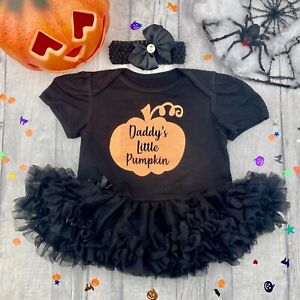 BABY GIRL HALLOWEEN PUMPKIN OUTFIT, Newborn Fancy Dress, Daddy's Little Pumpkin