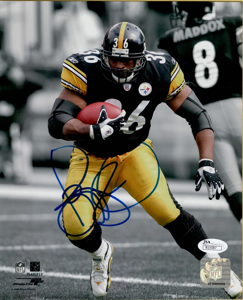 Jerome Bettis "The Bus" Steelers assinado em tinta azul foto 8x10 com certificado de autenticidade JSA - Imagem 1 de 1