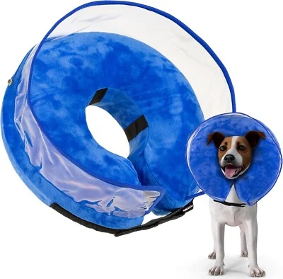 Collare Elisabettiano Cane Morbido - Cono Protettivo Gonfiabile Blu per Cani - M - Immagine 1 di 4