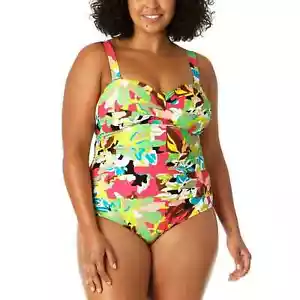 Anne Cole Anne Cole womens Twist Front Shirred Bandeau One-Piece, Multi, 18W - Picture 1 of 2