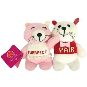 Pareja de gatos de felpa de 5" rosa blanco rojo Fun World Purrfect vintage - Imagen 1 de 8