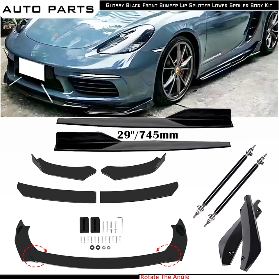 For Porsche 718 Boxster Cayman Front Bumper Lip Spoiler Side Skirt Splitter Stru - Image 1 of 4
