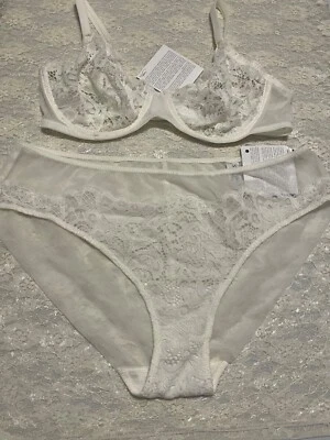 La Perla Malizia Lady Collection 32C M Sheer Full Coverage Bra Panty Set Ivory - Image 1 of 2