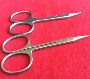 2X Cuticle Scissors Straight, Curved Pointed Trimming Manicure Nail cutting 3.5" - Foto 1 di 9