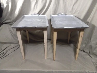 Set of 2 Handcrafted Wooden Tables W/Aluminum Serving Tray Tops Bamboo Design MK - Image 1 of 4