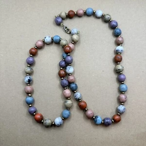 2 COLLANE STRINGATE A MANO 14" e 9" goccia PERLINE PIETRA COLORATA perle oro tra - Foto 1 di 3
