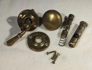 Vtg Architectural Salvage Brass Doorknob & Lock ~ Handled Spring Loade Bolt - Picture 1 of 3