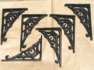 SIX Tiny Small Cast Iron Wall shelf Brackets, Black - Picture 1 of 12