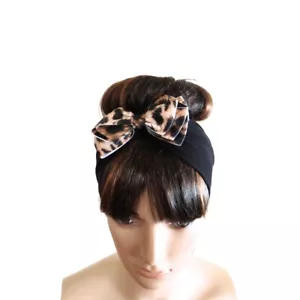 Black And Leopard Headband. Bow Cotton And Ribbon Hairband. Hair Covering. - Picture 1 of 1