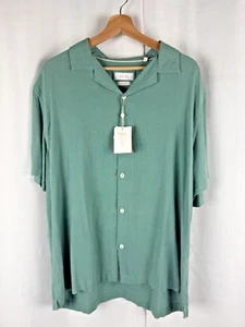 Porter & Ash Men's XL Button Up Shirt Linen Blend Short Sleeve Green Hawaiian - Picture 1 of 10