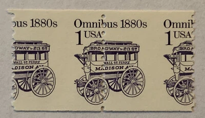 ERROR 1986 PERF SHIFT U.S. STAMP PAIR #2225 TRANSPORTATION OMNIBUS 1880's - Image 1 of 2