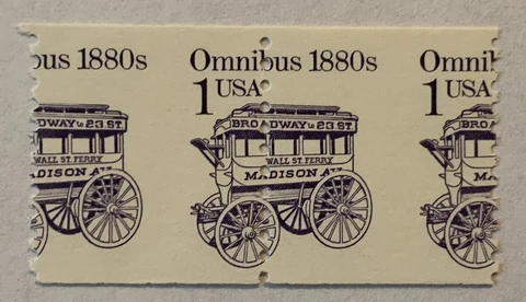 ERROR 1986 PERF SHIFT U.S. STAMP PAIR #2225 TRANSPORTATION OMNIBUS 1880's Cover