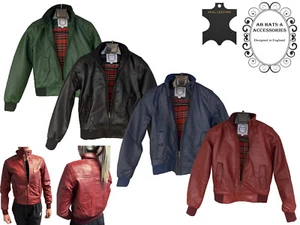 Womens Real Leather Biker Jacket Classic Tartan Lining Winter Bomber Coat - Picture 1 of 17
