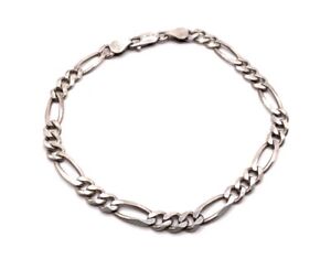 Italy Sterling Silver Rhodium Plated 4.7mm Figaro Link 8.25” Chain Bracelet
