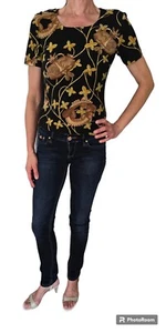 Camiseta Escada by Margaretha Ley Top Estampado Étnico Dorado Manga Corta T. 36 - Imagen 1 de 7