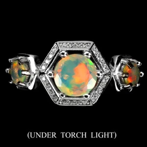 925 Anello Argento Sterling Rotondo Fuoco Opale 7mm Naturale Gemma Gioielli Sz 9 - Foto 1 di 10