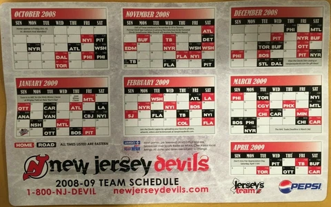 NJ New Jersey Devils 2008-2009 Magnetic Schedule SGA Magnet Martin Brodeur Cover
