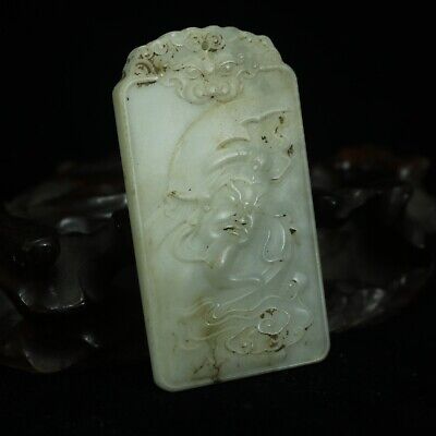 Collectable Chinese Jade Hand-carved Statue GuanGong God Pendant Necklace Amulet • 21.82$