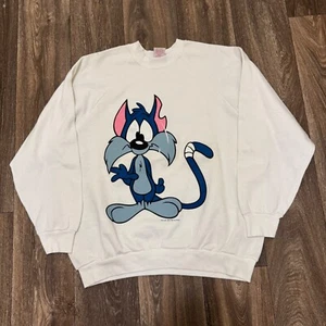 VTG Tiny Tunes Adventures Sweatshirt Men's Large White Furrball 90s Warner Bros - Picture 1 of 11