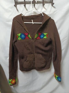 Free People Rainbow Wool Alpaca Blend Zip Front Cardigan Women Small Boho Hippie - Picture 1 of 15