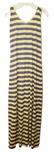 Maxi Summer Dress Hooded Sleeveless Stretch Knit Size L Blue/Yellow - Picture 1 of 2