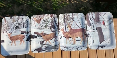 Limited Edit Set 4 Danbury Mint Early Winter Crossing Deer Plates by Bob Travers - Image 1 of 4