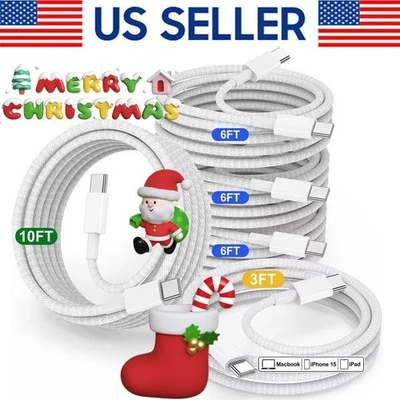 3-Pack Braided TYPE-C to Type-C Fast Charging Data SYNC Charger Cable 3/6/10FT - Image 1 of 4