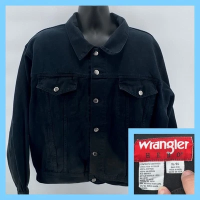 Chaqueta de mezclilla negra Wrangler Hero vintage de los 90 para hombre XLClásica con botones delanteros Foto 1 de 4