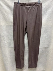 Max Mara Leisure Pants Womens Size XL Brown Leather Leggings Elastic Waist - Picture 1 of 6