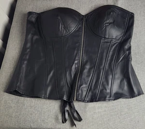 Nuevo con etiquetas Corsé Bustier 4X Cuero Sin Tirantes Negro Torrido Cremallera Encaje Motociclista - Imagen 1 de 11