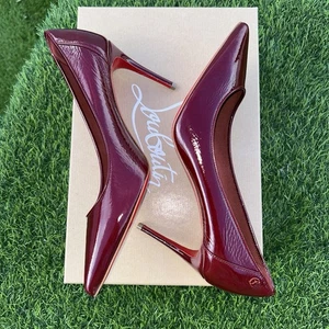 CHRISTIAN LOUBOUTIN SPORTY KATE 85 BURGUNDY PATENT LEATHER PUMPS SZ 38 NEW 2025 - Picture 1 of 17