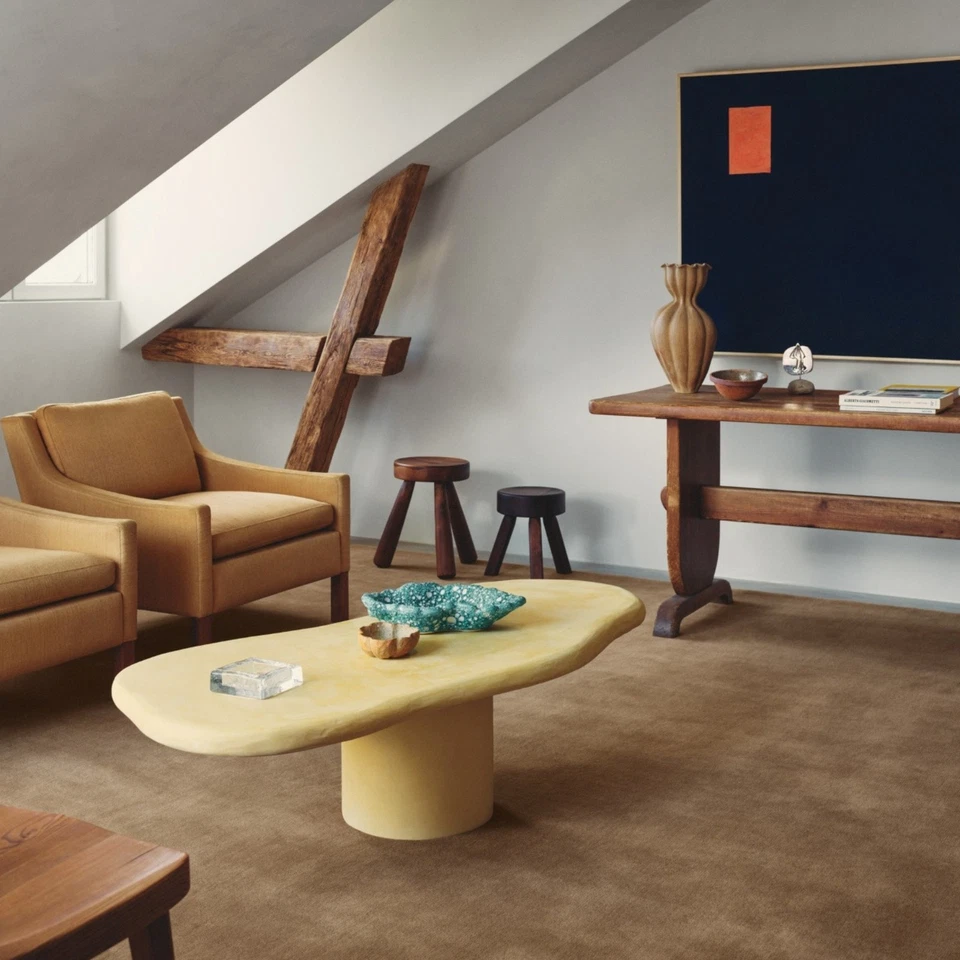 Handmade Wool Rug 8x10 Beige Chestnut Solid Modern Area Carpet Living Room Decor - Image 1 of 4