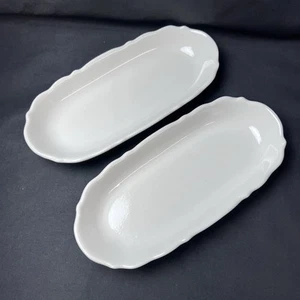 Set 2 Sterling China Restaurant Ware White Scalloped Oblong Relish Dishes Trays - Picture 1 of 12