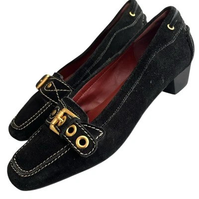 Vintage Talbots Negro Gamuza Hebilla Puntera Cuadrada Gatito Tacones Talla 6.5M Foto 1 de 4